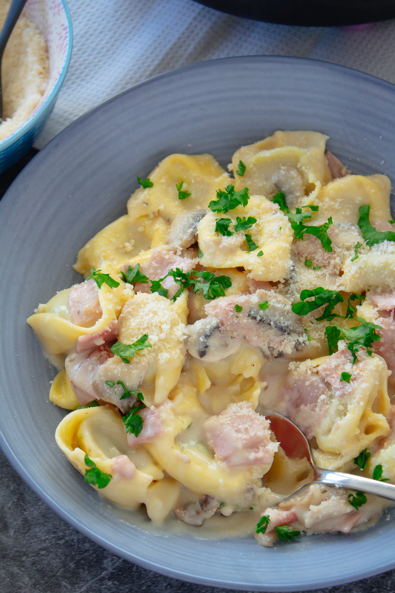 Creamy Ham and Mushroom Tortellini