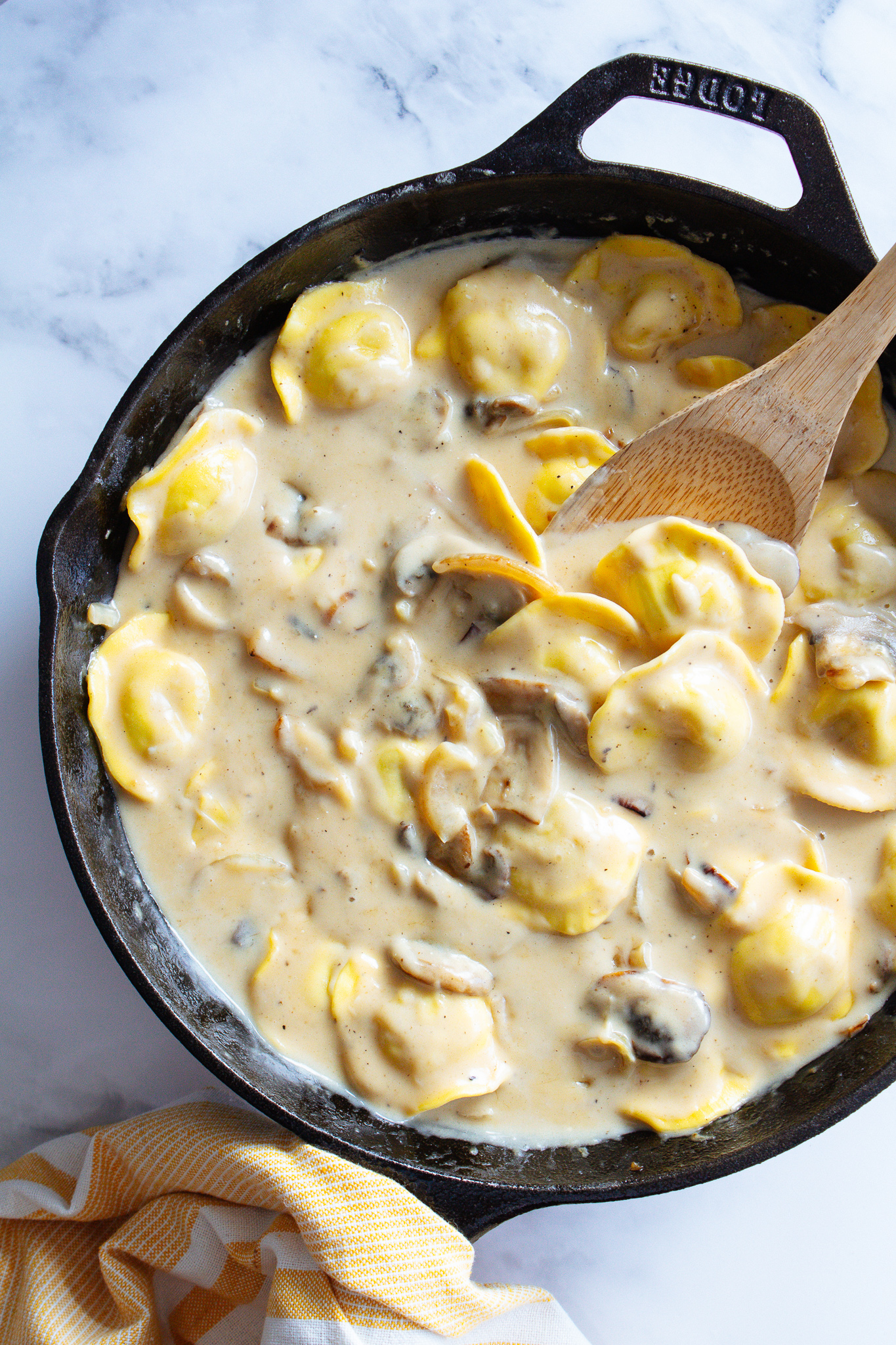 One Pan Creamy Mushroom Onion Ravioli